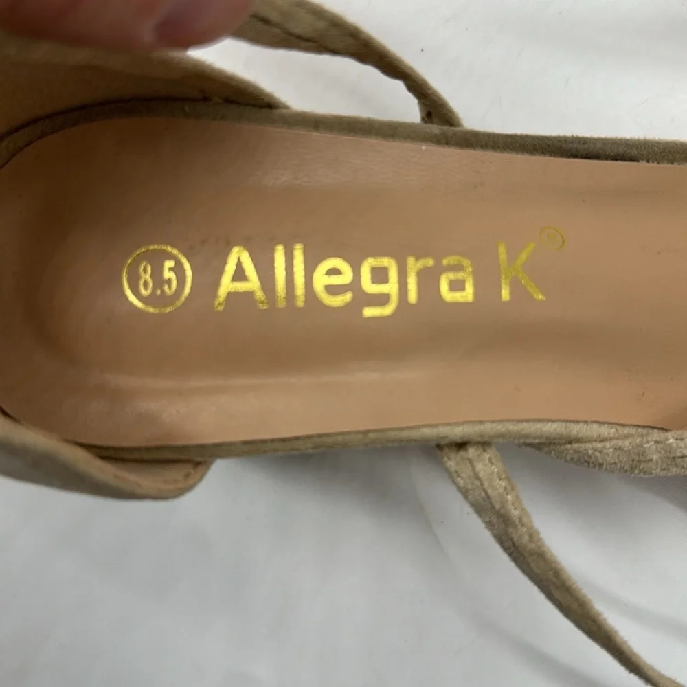 Allegra K Tan Lace Up Block Heel Sandals Size 8.5 ALE6759